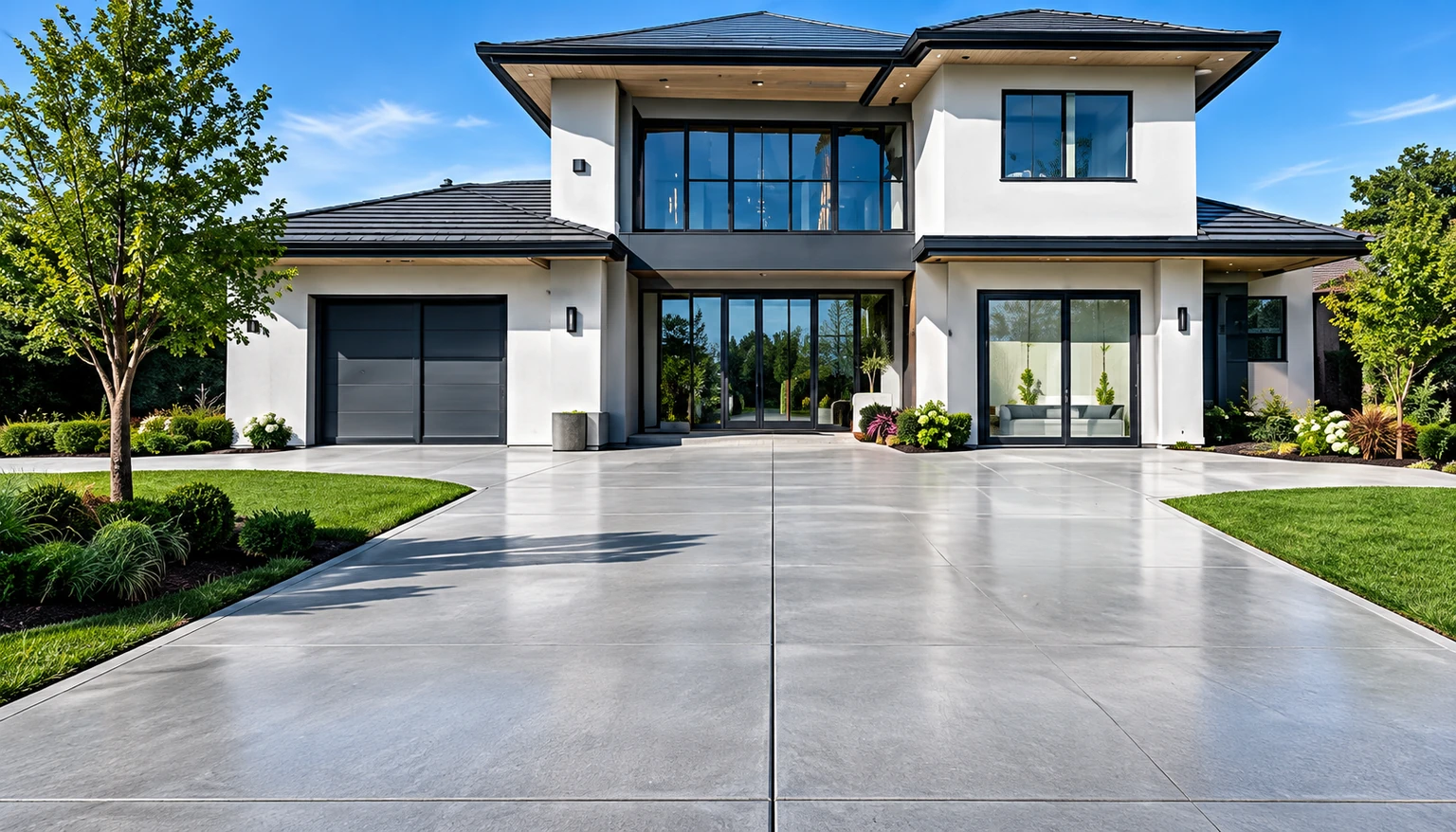 Concrete driveway at a modern home